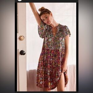 Anthropologie Vibrant Floral Midi Dress